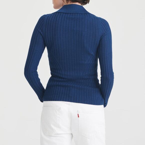 Naadam Navy Ribbed Open Neck Polo - Picture 2 of 9